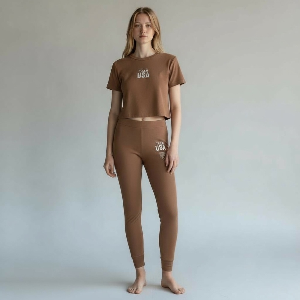 🤎 SKIMS Team USA Cotton Rib Lounge Set | Sienna | Top L Bottom M | NWT 🤎 Set